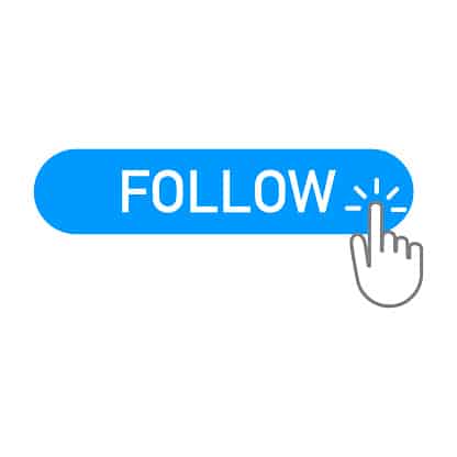 follow blue button with a hand clicking on it