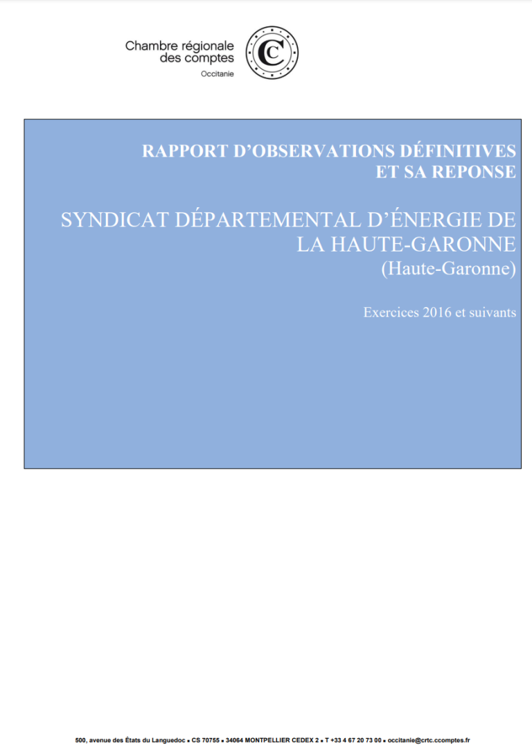 Rapport d’observations définitives Syndicat départemental d’énergie de la Haute-Garonne, Exercices 2016 et suivants