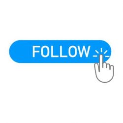 follow blue button with a hand clicking on it